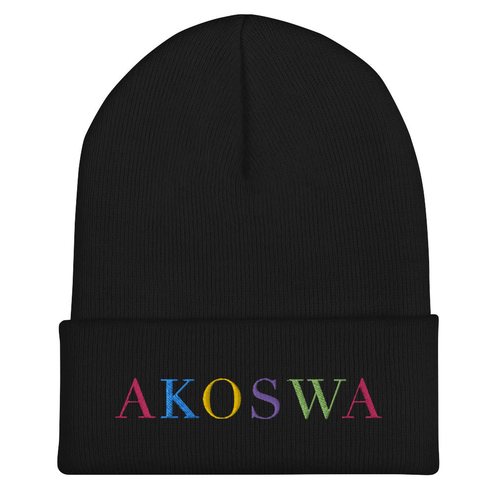 AKOSWA MULTI-COLORED EMBROIDERED CUFFED BEANIE