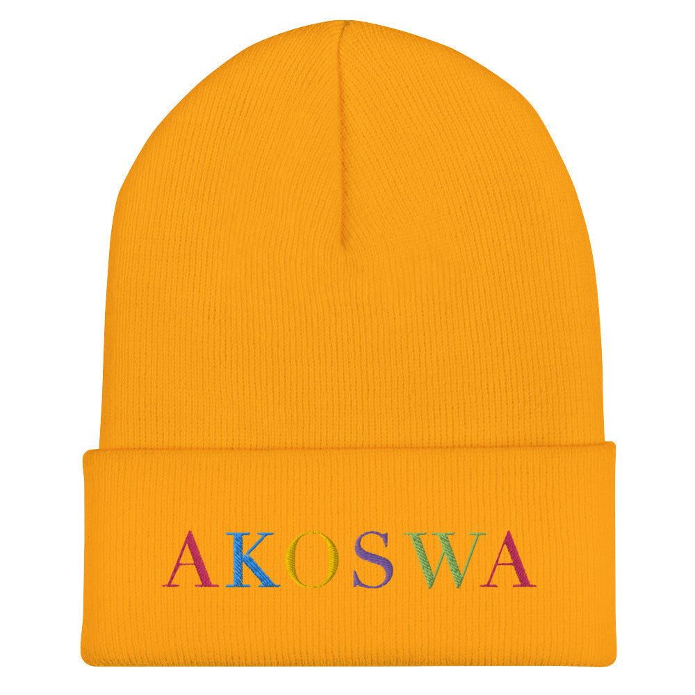 AKOSWA MULTI-COLORED EMBROIDERED CUFFED BEANIE