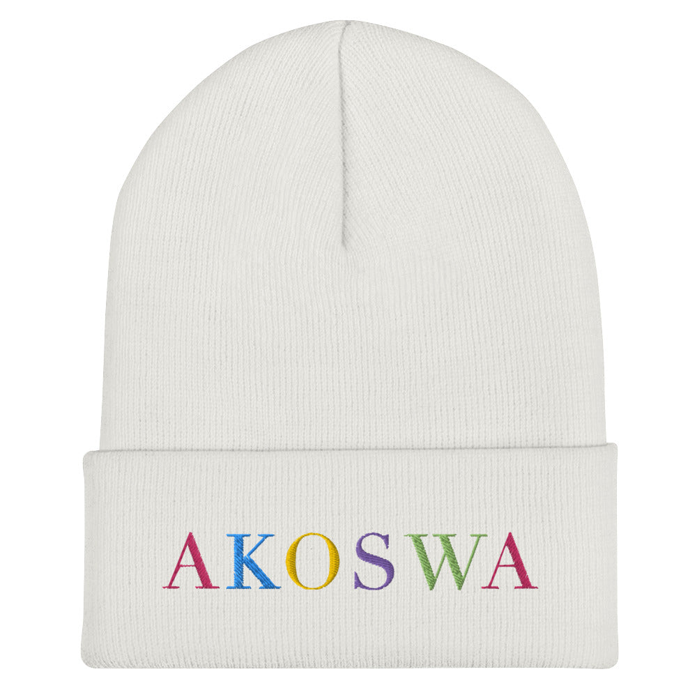 AKOSWA MULTI-COLORED EMBROIDERED CUFFED BEANIE